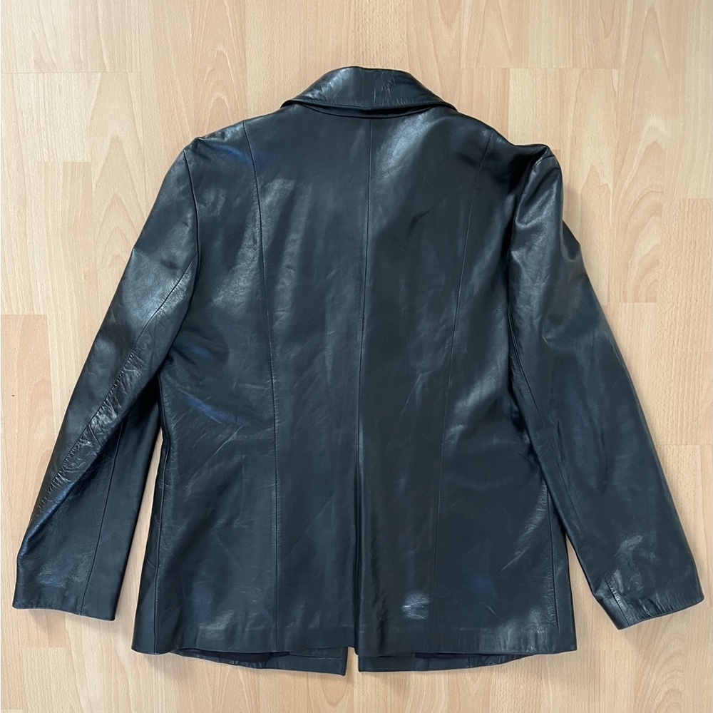 Black Leather Blazer Jacket Coat 90s y2k Vintage Medium - Picture 6 of 9